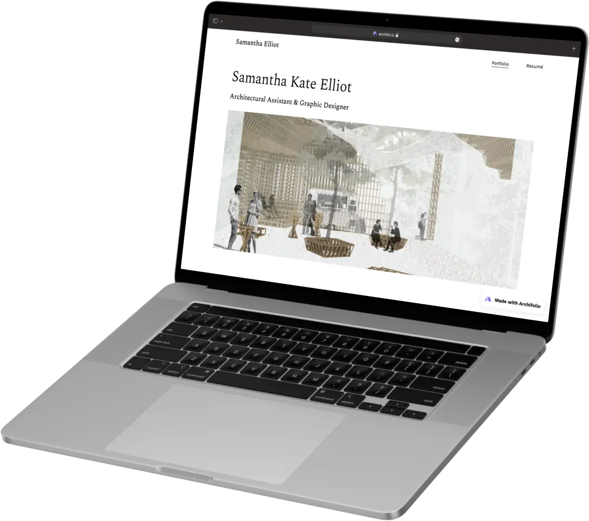Samantha Kate Elliot's architecture website example in a laptop mockup.